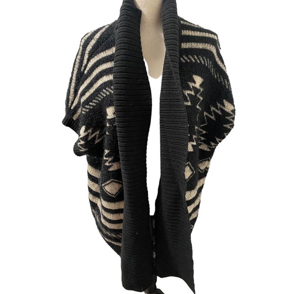 Janice WOMENS APPAREL Open Front Cardigan Sweater Tribal ONE SIZE Black - Picture 1 of 7
